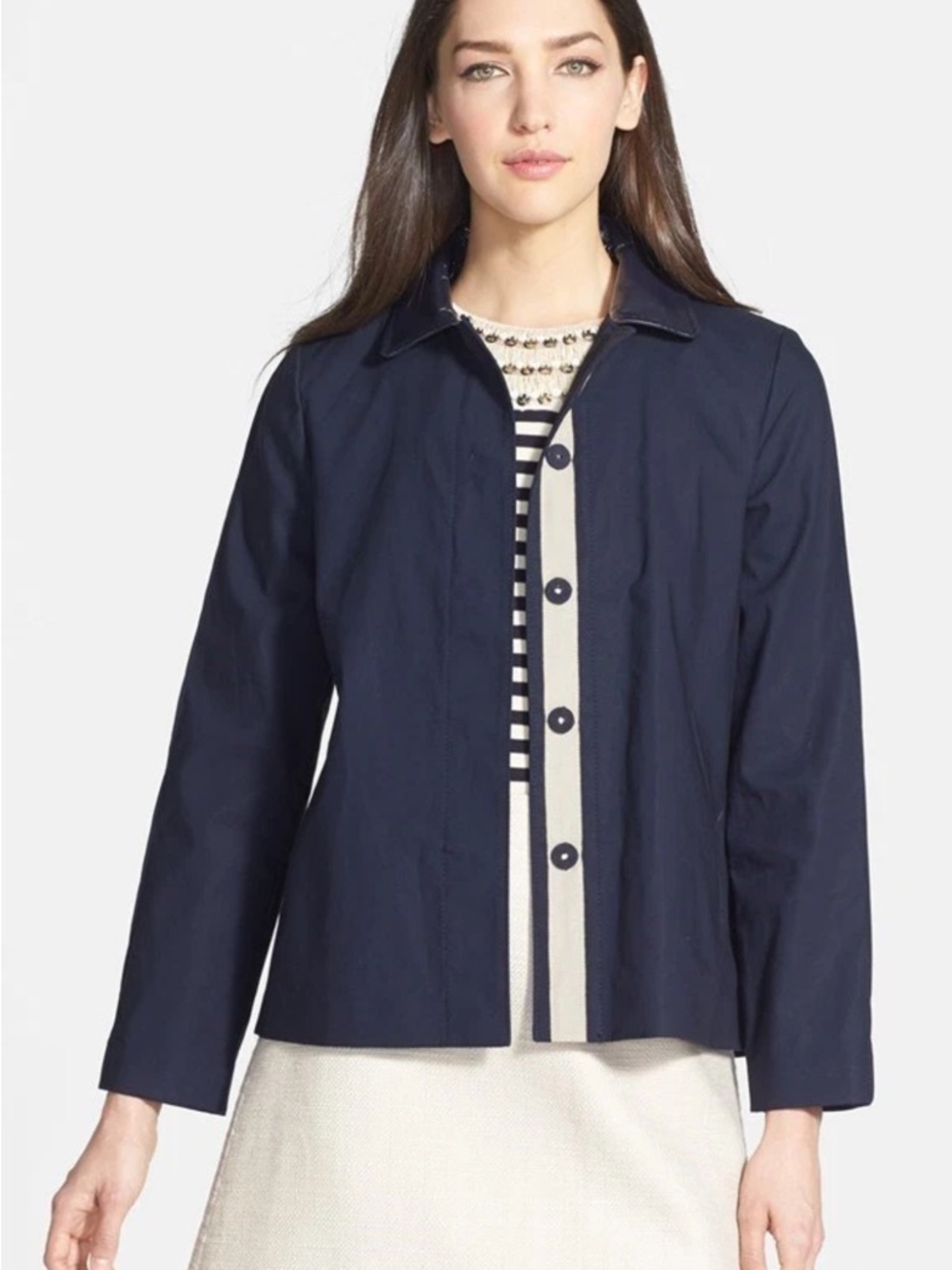 Tory Burch Pippa Cotton Swing Jacket Navy 2